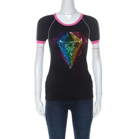 Gucci Black Cotton Sequinned Diamond Loved T Shirt size M - Picture 2 of 8